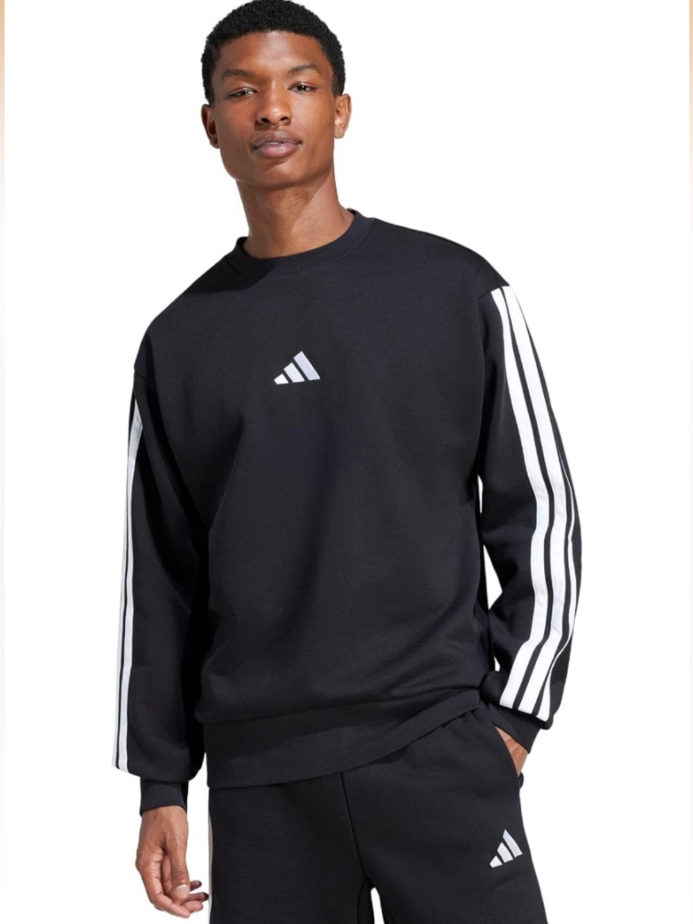 adidas Black Crewneck Sweatshirt with White Sleeve Stripes